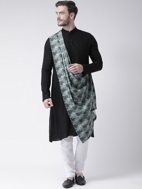 

DEYANN Men Black & Blue Printed Drape Kurta with Churidar