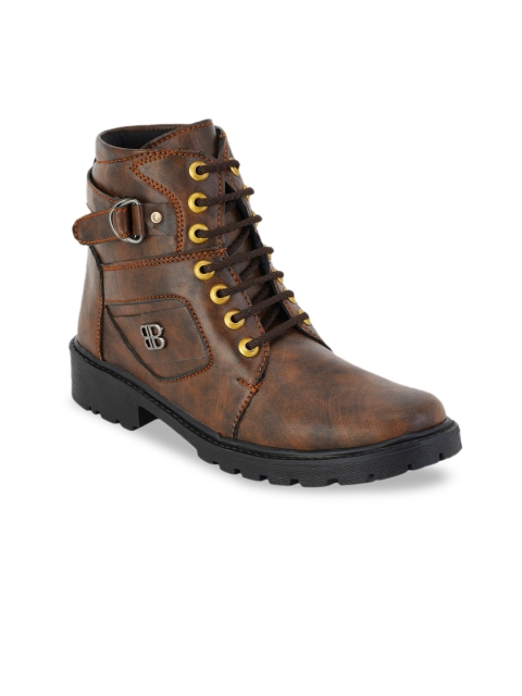 

Kielz Men Brown Solid Synthetic Leather High-Top Flat Boots