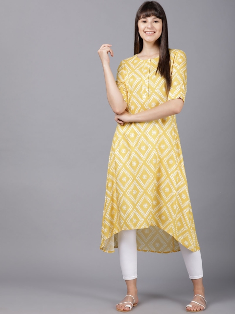 

Vishudh Women Yellow & White Printed A-Line Kurta