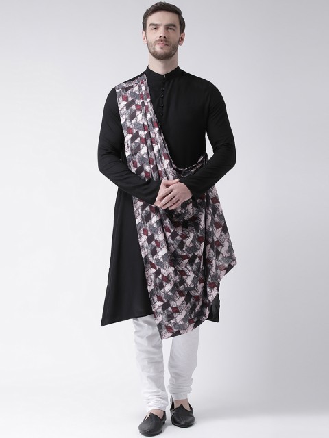

DEYANN Men Black & White Printed Drape Kurta with Churidar