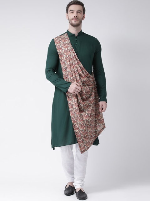 

DEYANN Men Green & Red Solid Straight Kurta With Attached Drape