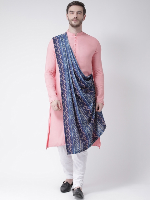 

DEYANN Men Pink & White Printed Drape Kurta with Churidar