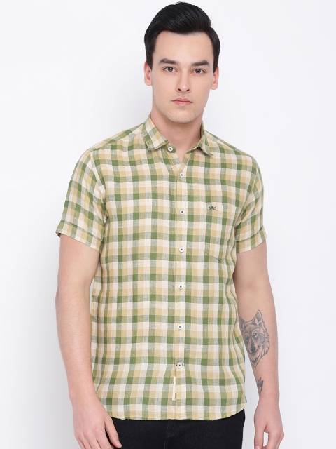 

Monte Carlo Men Olive Green & Beige Regular Fit Checked Casual Shirt