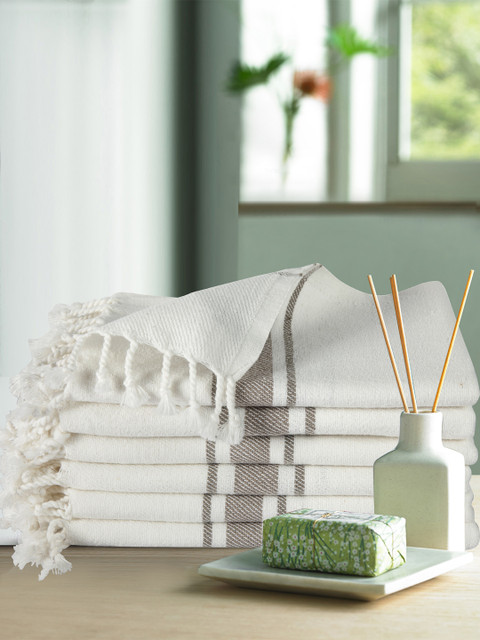 

KLOTTHE Unisex Set Of 6 White Striped 233GSM Hand Towels