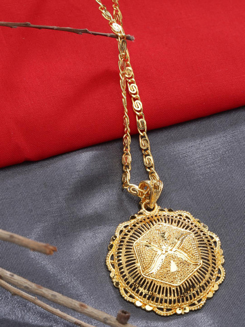 

ZeroKaata Gold-Plated Round Handcrafted Pendant with Chain