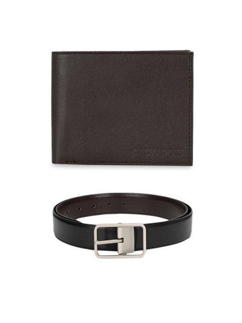 

Calvadoss Men Black & Brown Premium Belt & Wallet Gift Set