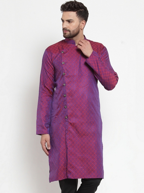 

Jompers Men Maroon & Purple Woven Design Straight Kurta