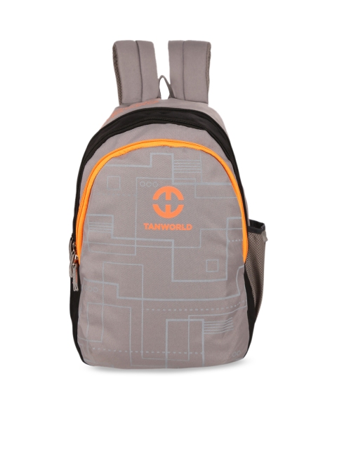 

TAN WORLD Unisex Grey & Orange Brand Logo Laptop Backpack