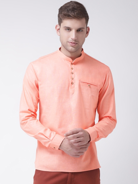 

TABARD Men Peach-Coloured Solid Straight Kurta