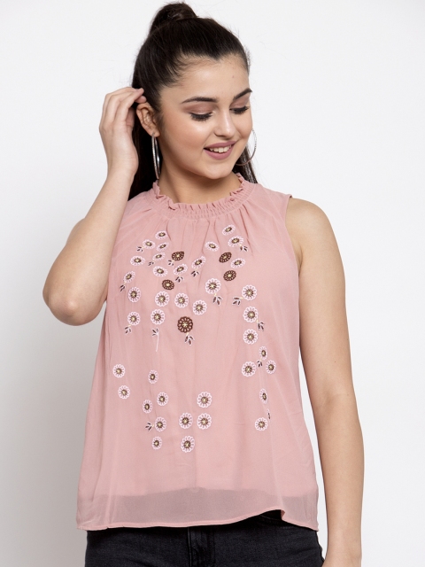 

Global Republic Women Pink & Brown Embroidered A-Line Top