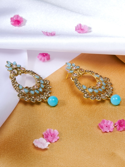 

ZeroKaata Gold-Toned & Turquoise Blue Crescent Shaped Chandbalis