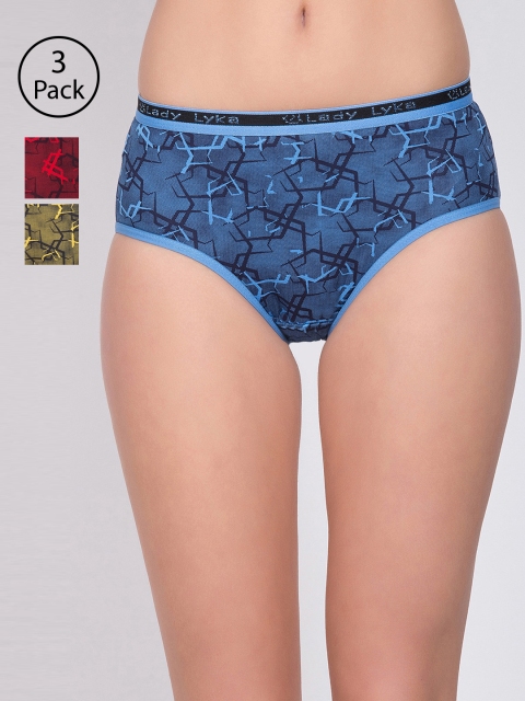 

Lady Lyka Women Pack of 3 Printed Hipster Briefs MISTRESS-1, Blue