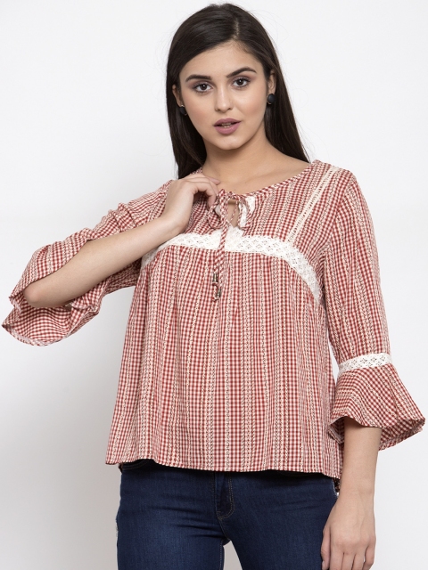 

Global Republic Women Red & White Checked A-Line Top