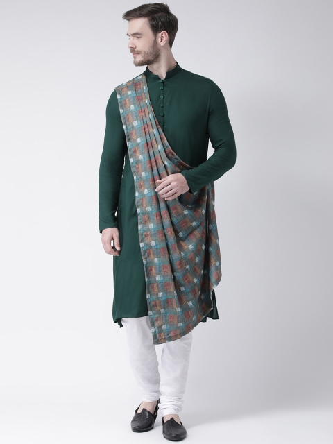 

DEYANN Men Green Printed Straight Kurta With Attached Drape