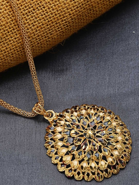 

ZeroKaata Gold-Plated & Black Clustered Handcrafted Pendant with Chain