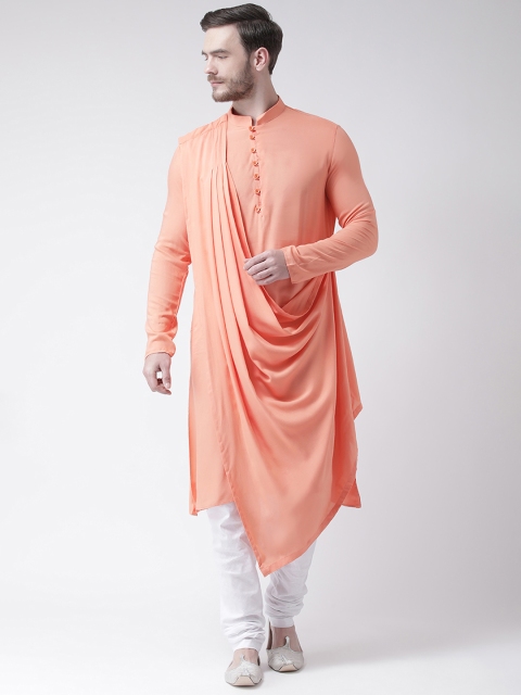 

DEYANN Men Peach-Coloured Solid Straight Kurta