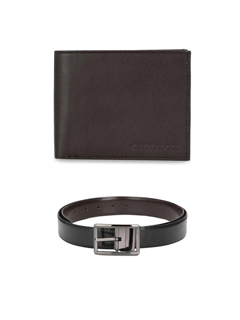 

Calvadoss Men Black & Brown Premium Belt & Wallet Set