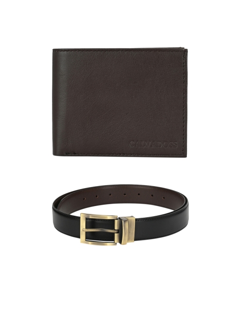 

Calvadoss Men Black & Brown Leather Accessory Gift Set