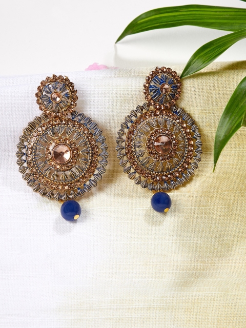 

ZeroKaata Blue & Gold-Toned Circular Drop Earrings