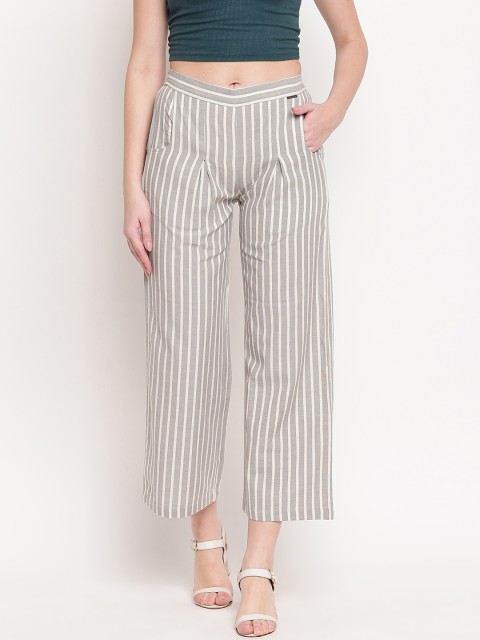 

Kvsfab Women Grey & White Regular Fit Striped Culottes