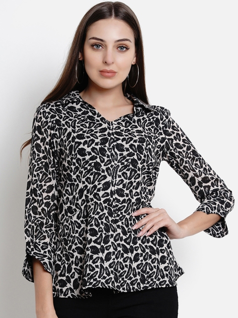

Lady Stark Women Black & Off-White Printed Peplum Top