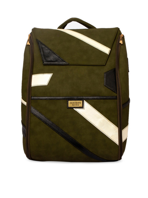

MODERN MYTH Women Olive Green & Black Colourblocked Backpack