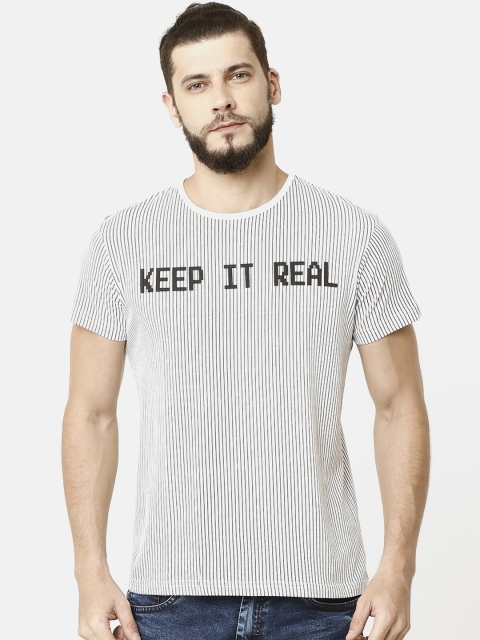 

ELEGANCE Men White & Black Striped Round Neck T-shirt