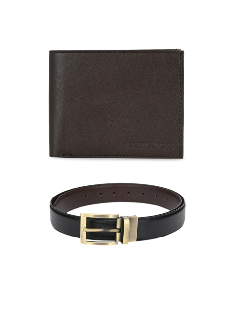 

Calvadoss Men Black & Brown Premium Belt & Wallet Set