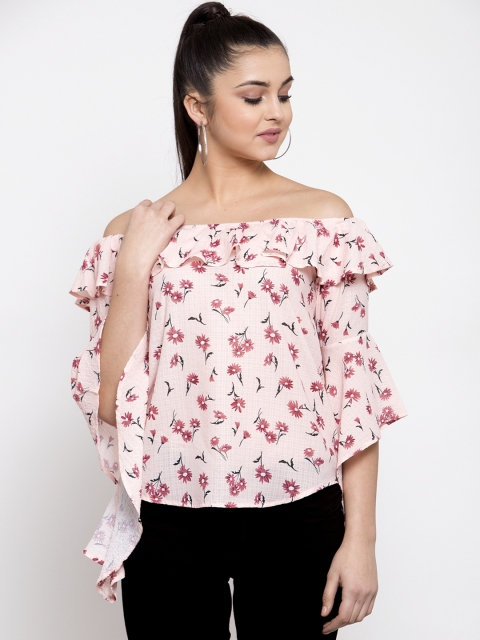 

Global Republic Women Pink & Red Printed Bardot Top