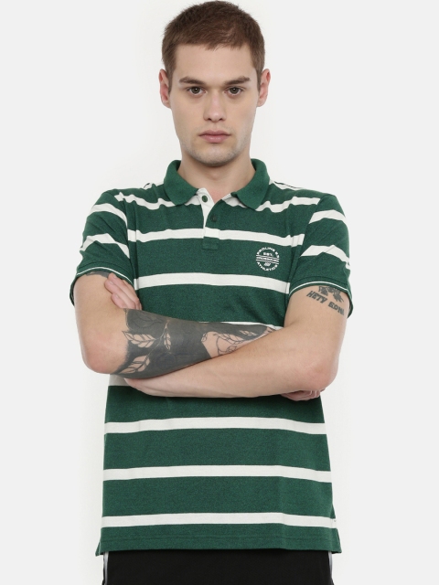 

Proline Active Men Green & White Striped Polo Collar T-shirt