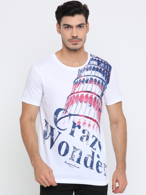 

Masculino Latino Men White & Blue Printed Round Neck T-shirt