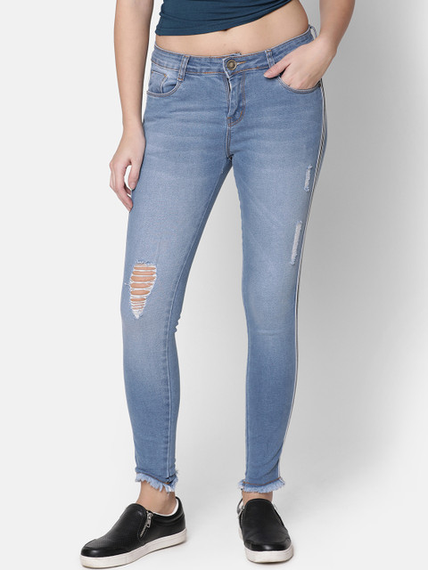 

ZHEIA Women Blue Skinny Fit Mid-Rise Mildly Distressed Stretchable Jeans