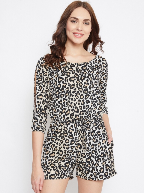 

PURYS Women Black & Off-White Printed Playsuit