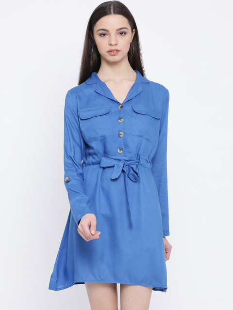

Oxolloxo Women Blue Solid Shirt Dress