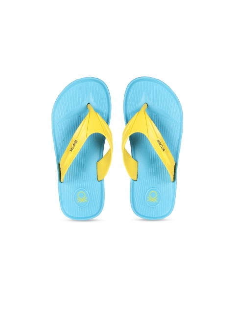 

United Colors of Benetton Boys Turquoise Blue & Yellow Solid Thong Flip-Flops