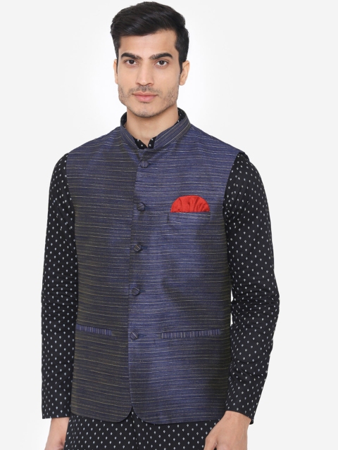

Wintage Men Blue Woven Design Nehru Jacket