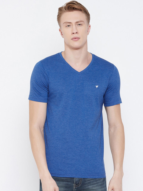 

NEVA Men Blue Solid V-Neck T-shirt