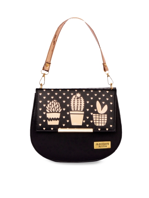 

MODERN MYTH Black & Rose Gold-Toned Printed Shoulder Bag
