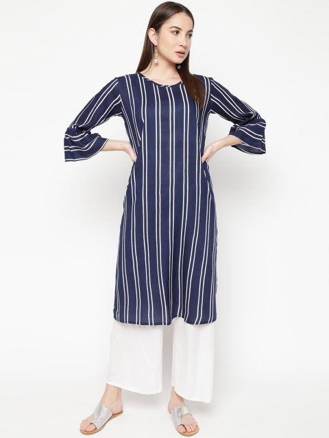 

Napra Women Blue & White Striped Kurta with Palazzos