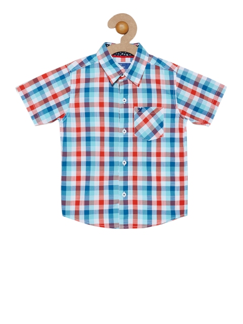 612 league Boys Blue & Red Regular Fit Checked Casual Shirt
