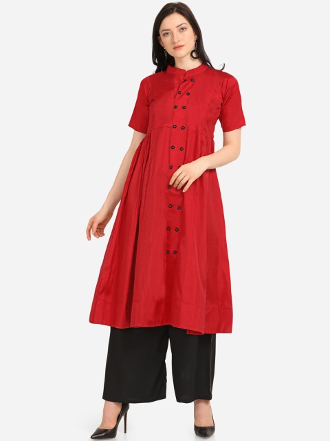 

Silk Bazar Women Red Solid A-Line Kurta
