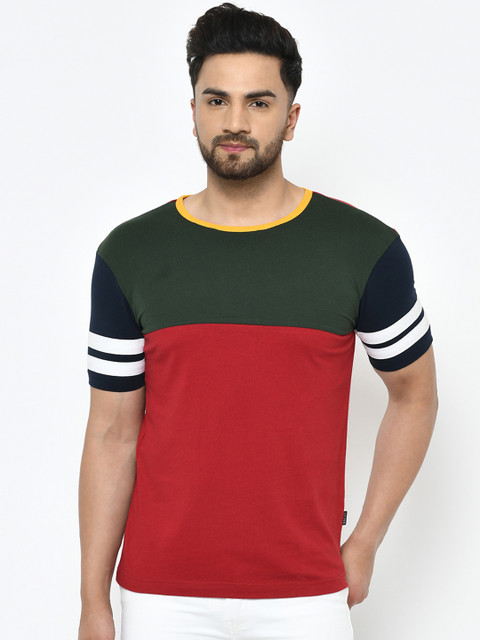 

Rigo Men Green & Red Colourblocked Round Neck T-shirt