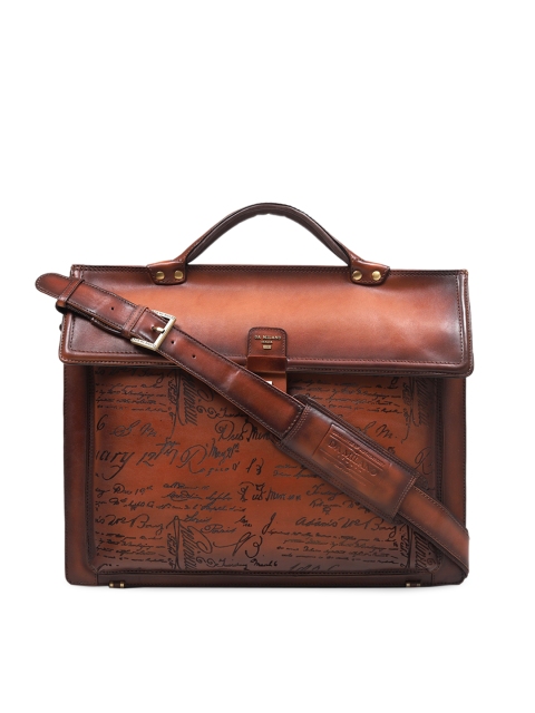 Da Milano Unisex Brown Printed Leather Laptop Bag