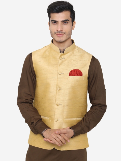 

Wintage Men Gold-Coloured Solid Satin Nehru Jacket