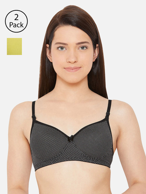 

Lady Lyka Pack of 2 Printed Non-Wired Lightly Padded T-shirt Bra BREEZE-GRN-COSTA-001-BLK, Fluorescent green