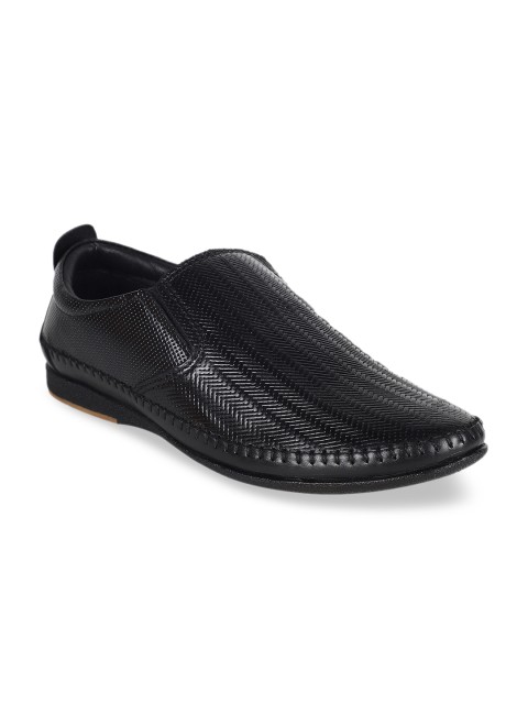 

Egoss Men Black Textured Formal Leather Slip-Ons