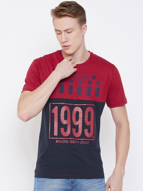 

NEVA Men Red & Navy Blue Printed Round Neck T-shirt