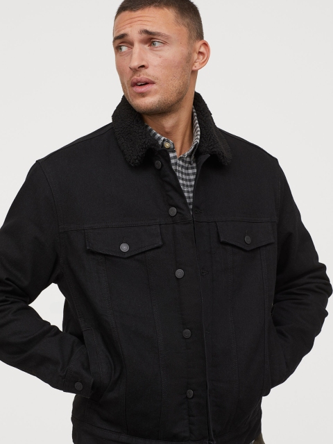 H&M Men Black Pile-Lined Denim Jacket - buy at the price of $61.54 in ...