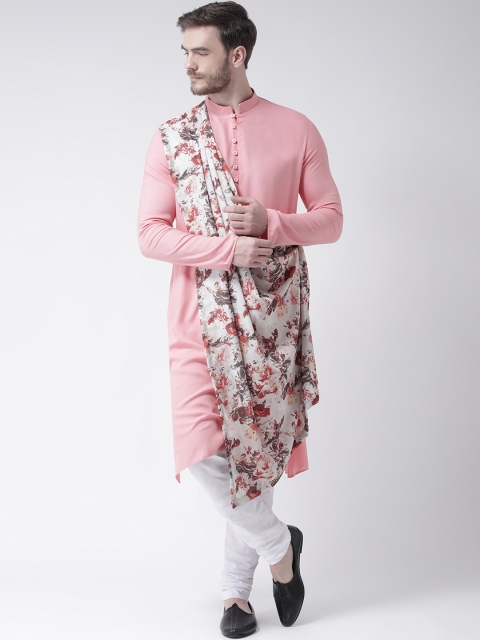 

DEYANN Men Pink & White Printed Drape Kurta with Churidar