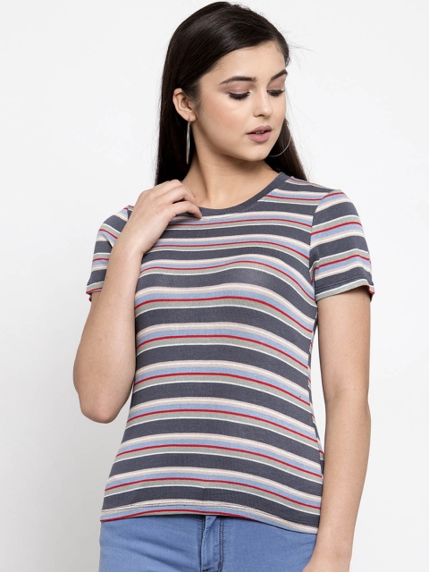 

Global Republic Women Grey & Red Striped Round Neck T-shirt